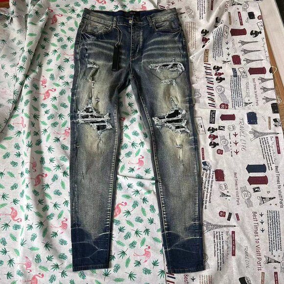 AMIRI Stonewashed Distressed Slim Cut Jeans Clay Indigo